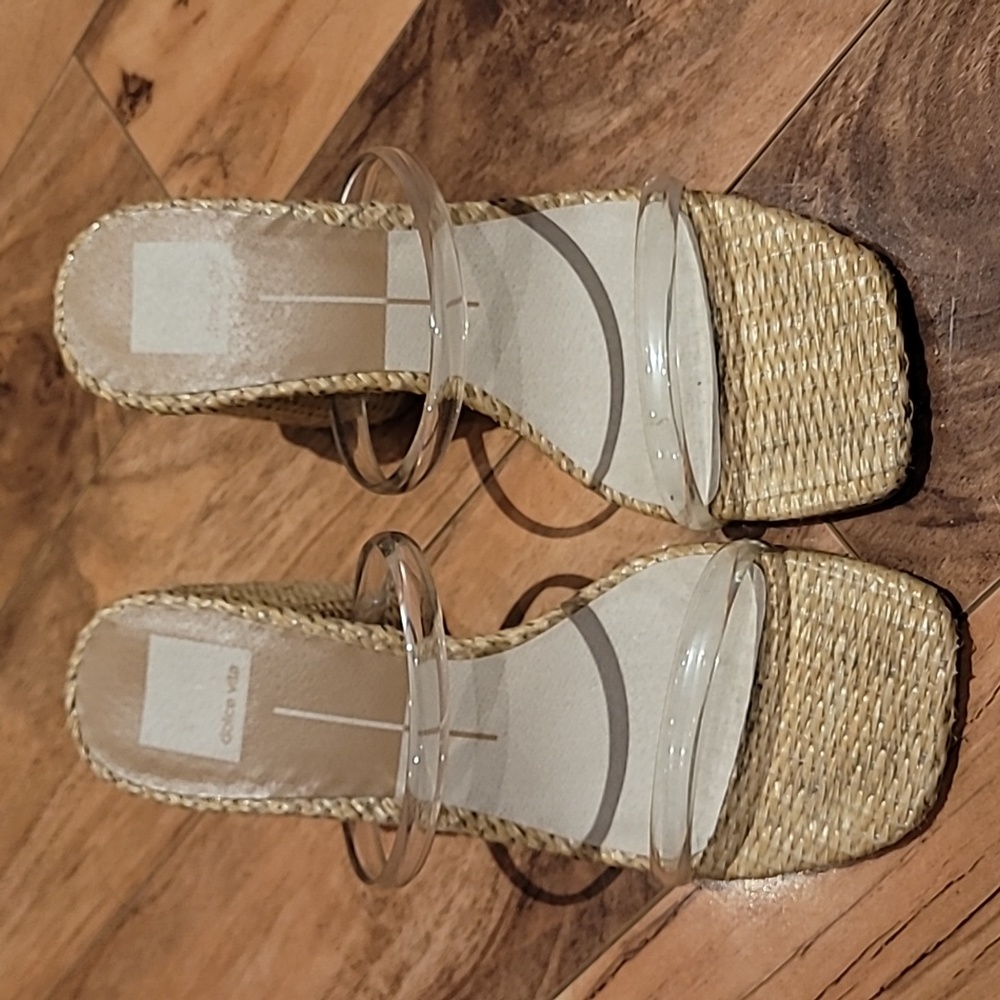 Dolce Vita Clear Triple-Strap Woven Espadrille Slides